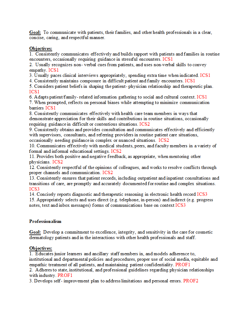 Goal: To communicate with patients, their families, and other health professionals in a clear. concise, caring, and respectful manner. Objectives: 1. 