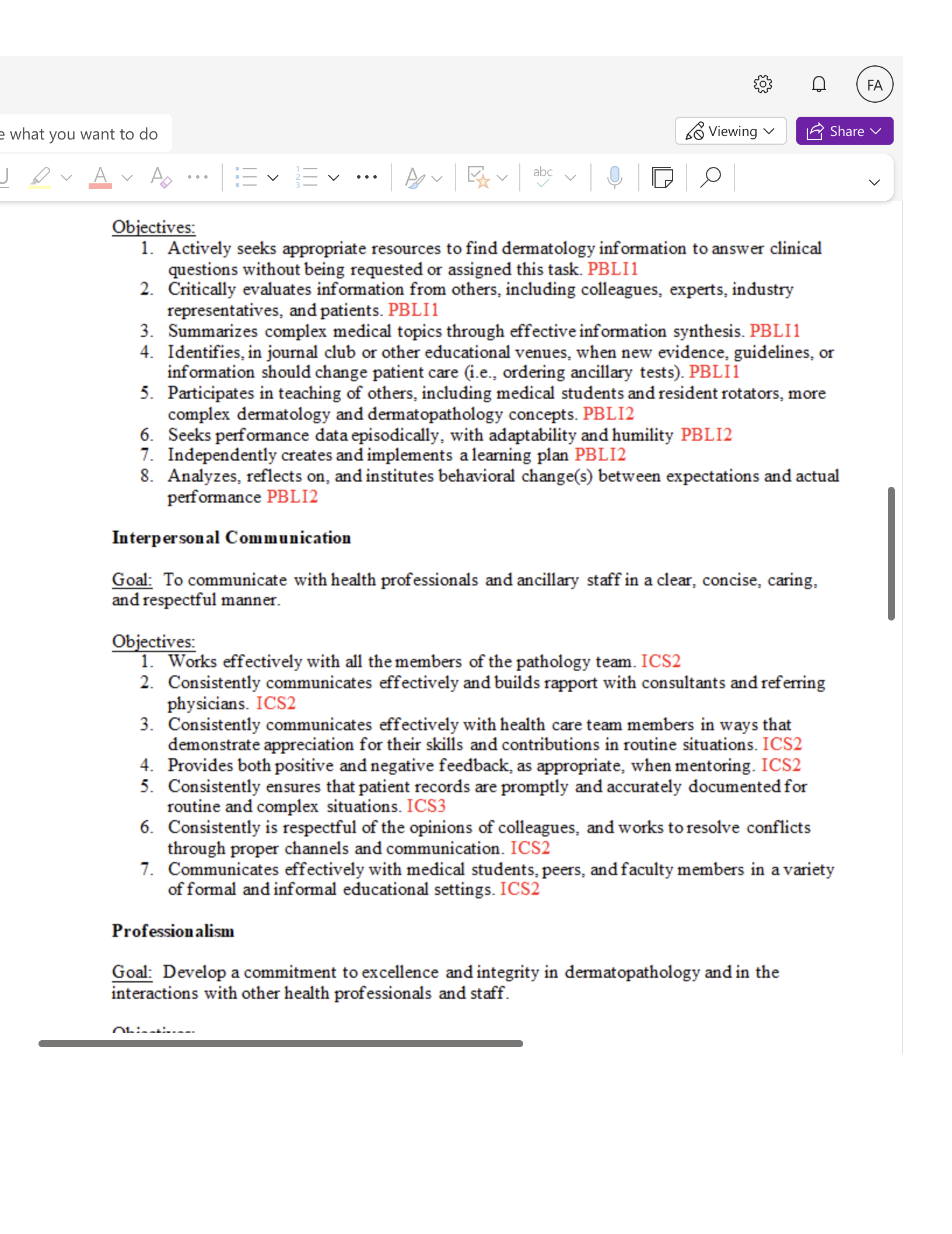 e what you want to do So Viewing v LE Share v V Objectives: 1. Actively seeks appropriate resources to find dermatology information to answer clinical