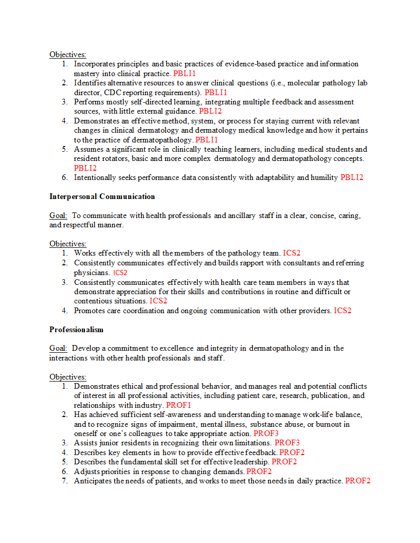 Objectives: 1. Incorporates principles and basic practices of evidence-based practice and information mastery into clinical practice. PBLI1 2. Identif