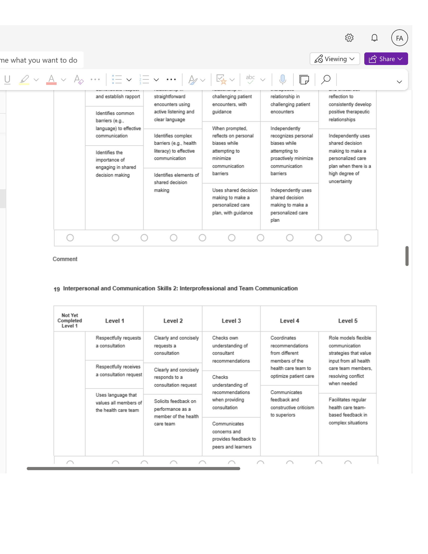 ne what you want to do A So Viewing v FA LE Share V and establish rapport Identifies common barriers (e.g.. language) to effective communication Ident