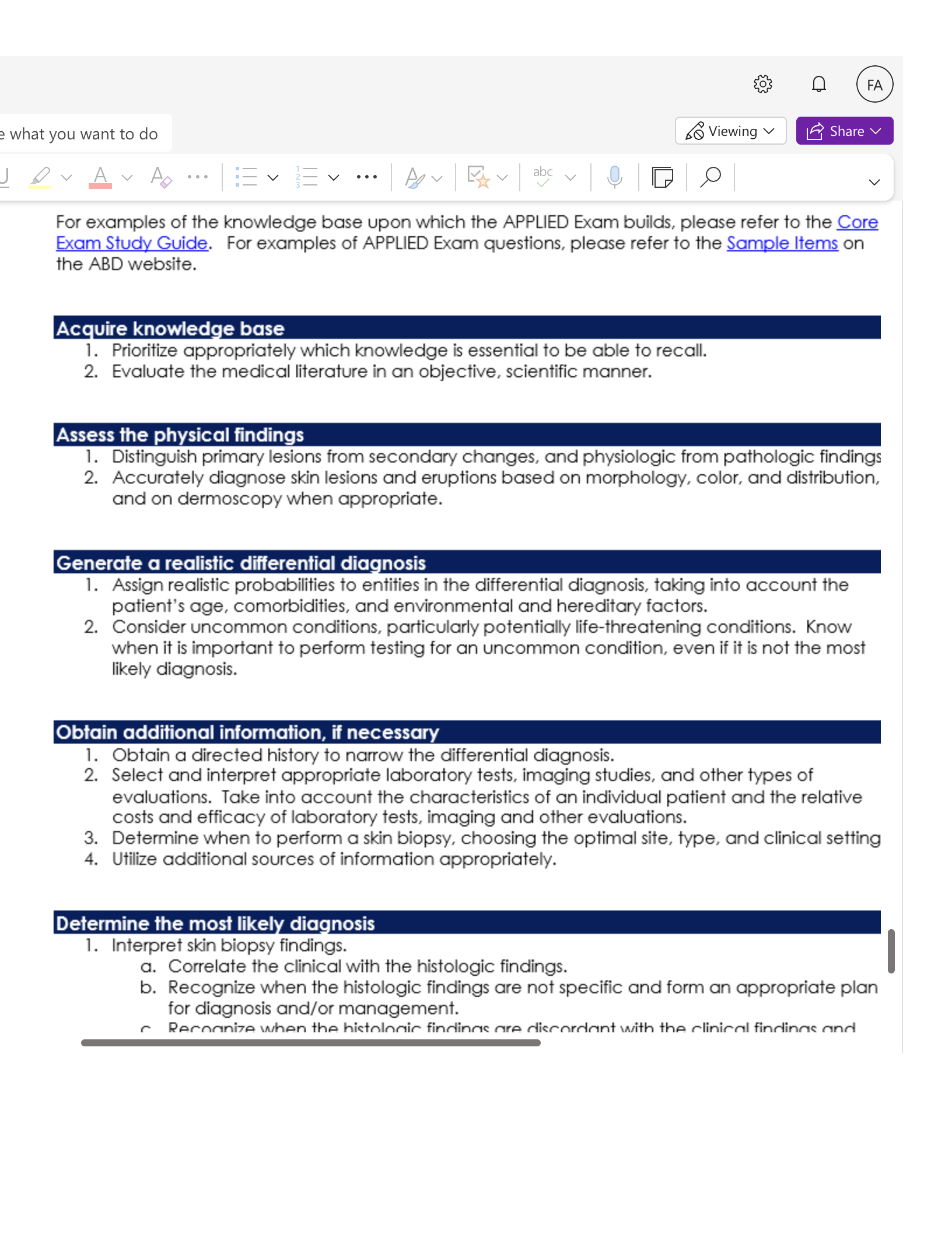 e what you want to do O Viewing V (FA LE Share v V For examples of the knowledge base upon which the APPLIED Exam builds, please refer to the Core Exa