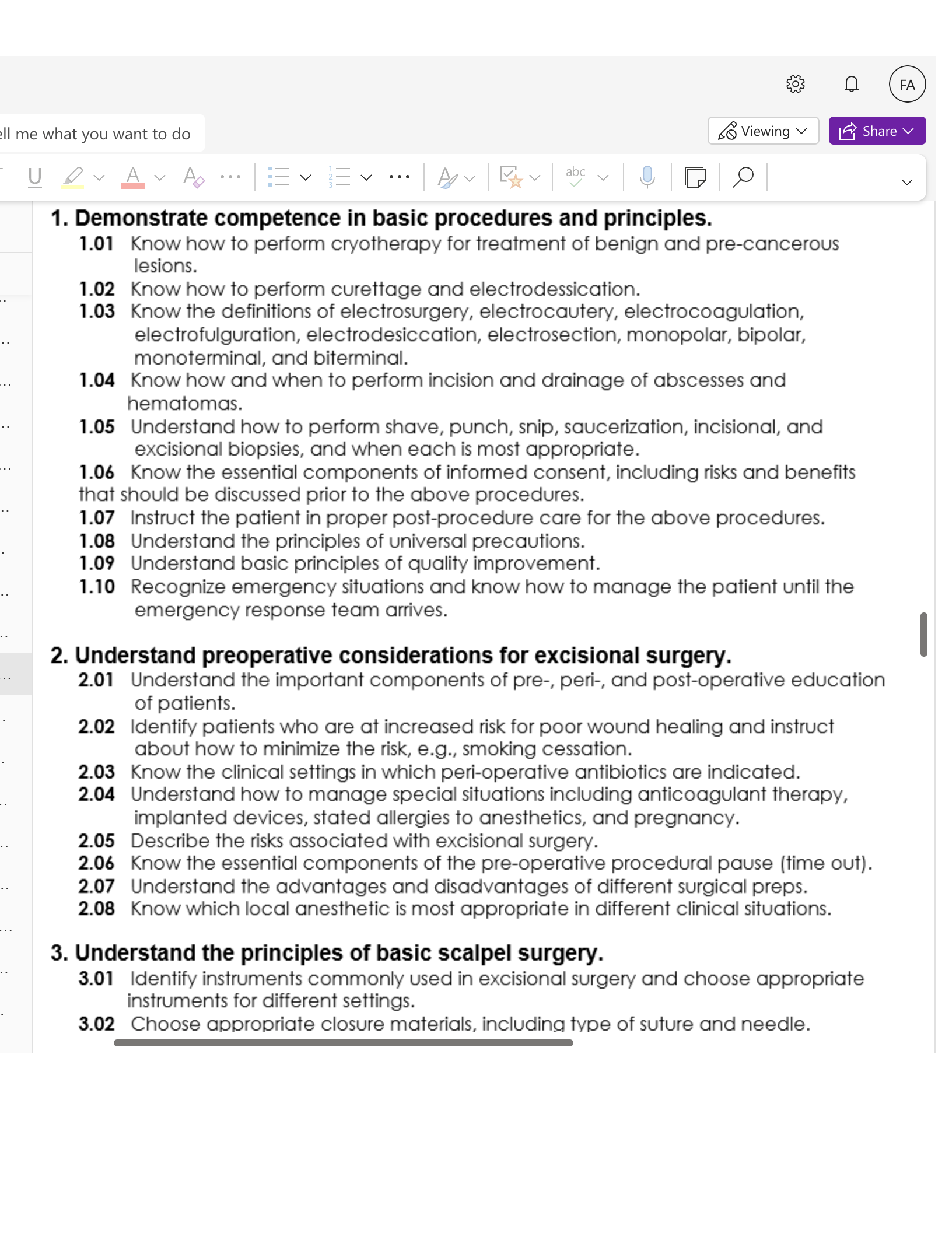 Il me what you want to do So Viewing v (FA LE Share v V 1. Demonstrate competence in basic procedures and principles. 1.01 Know how to perform cryothe