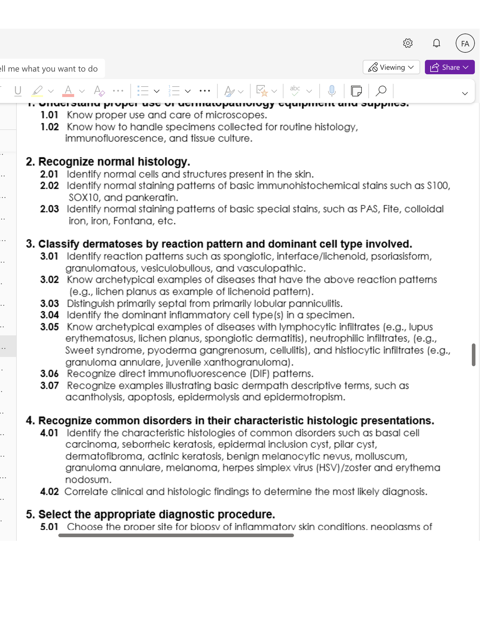 Il me what you want to do So Viewing v FA LE Share v V 1.01 Know proper use and care of microscopes. 1.02 Know how to handle specimens collected for r