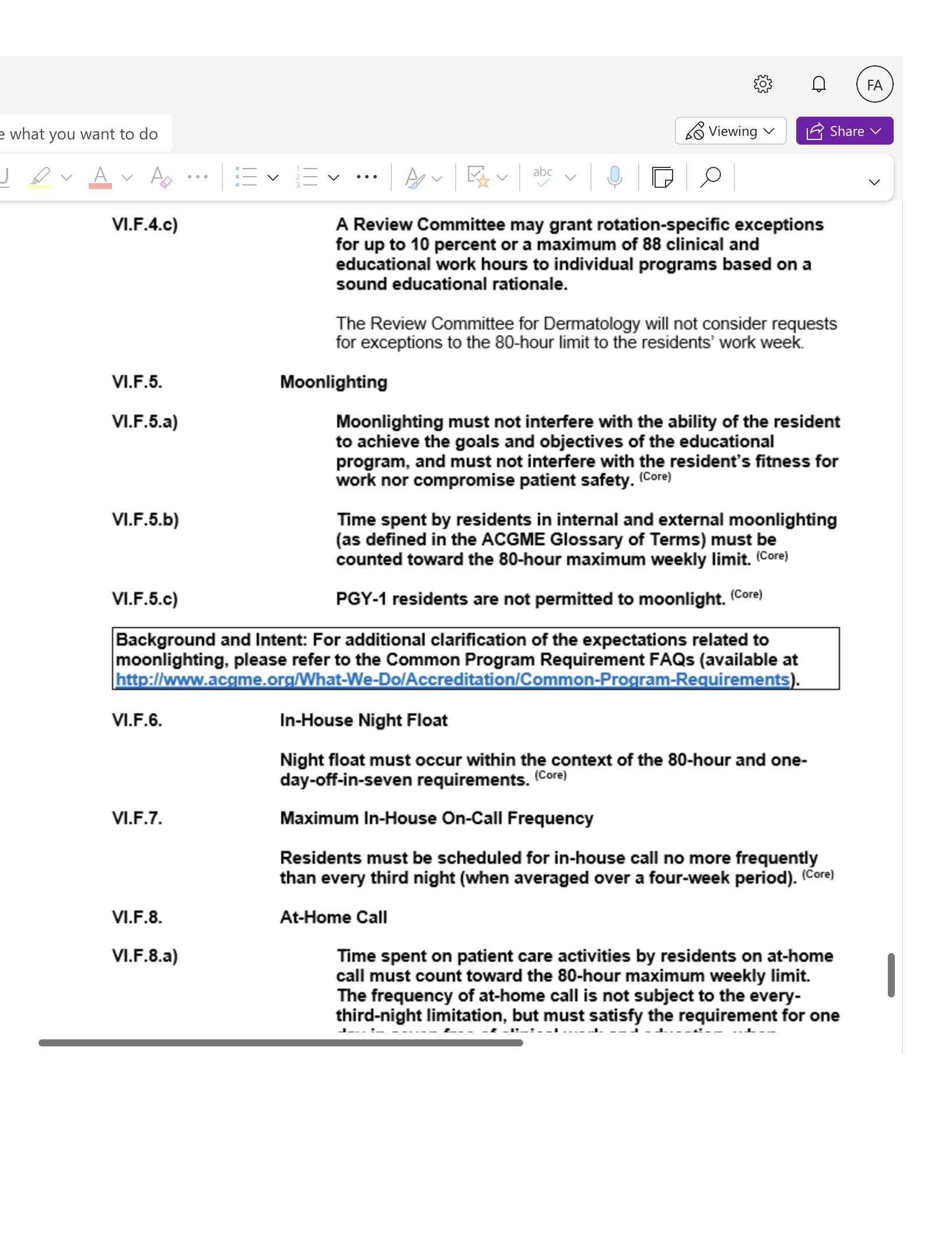 e what you want to do So Viewing V FA LE Share v VI.F.4.c) VI.F.5. VI.F.5.a) A Review Committee may grant rotation-specific exceptions for up to 10 pe