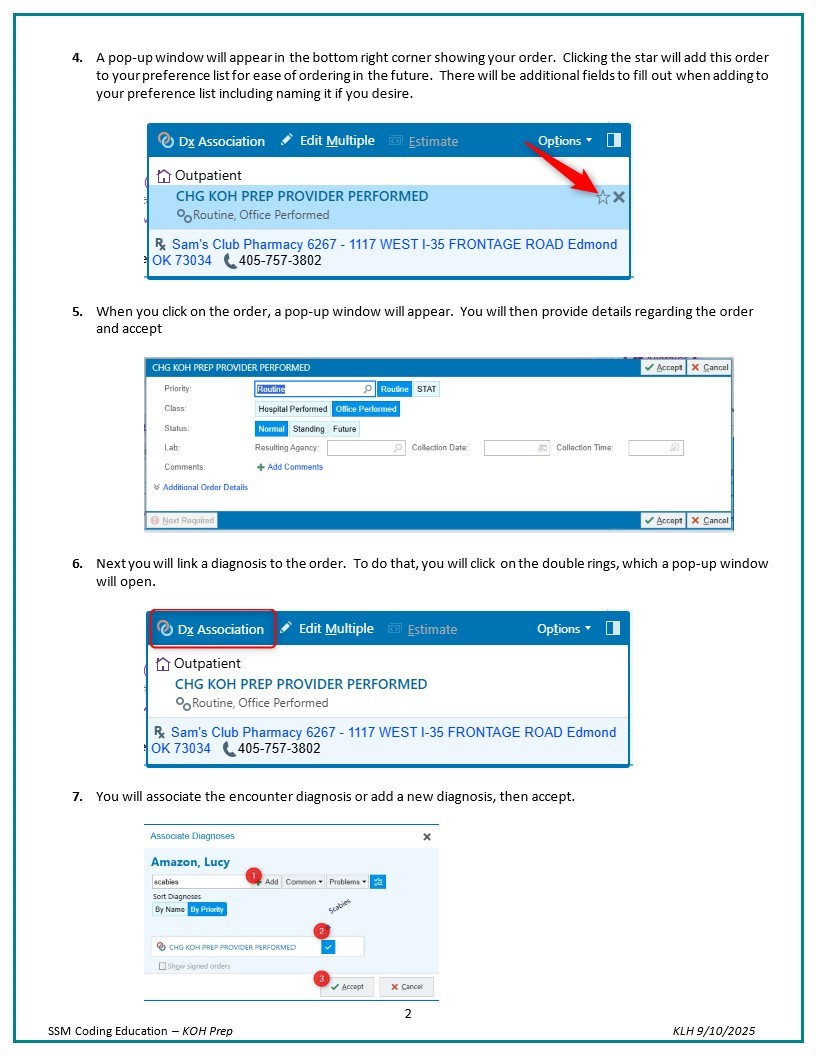 4. A pop-up window will appearin the bottom right corner showing your order. Clicking the star will add this order to your preference list for ease of