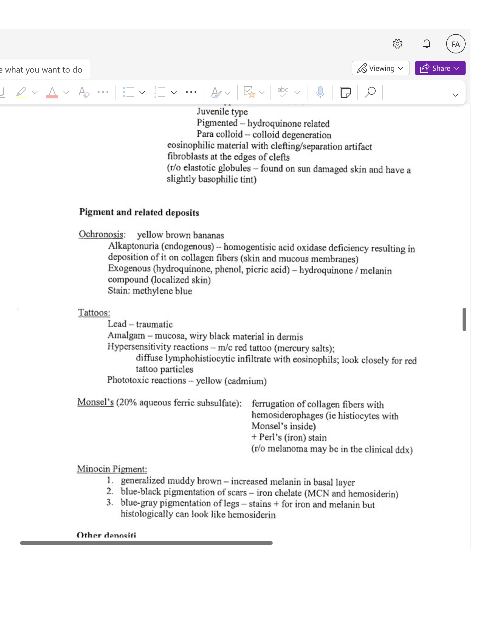 e what you want to do So Viewing v FA LE Share V V v ¢ D Juvenile type Pigmented - hydroquinone related Para colloid - colloid degeneration eosinophil